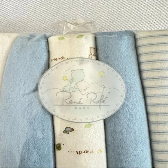 Vintage Rene Rofe Baby 5 Flannel receiving Blankets Blue Multi Bear Print - Picture 7 of 8